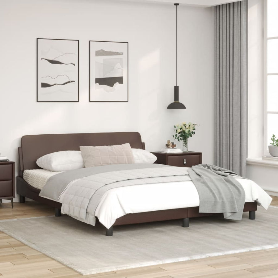 Bedframe Met Hoofdbord Kunstleer Bruin 160X200 Cm