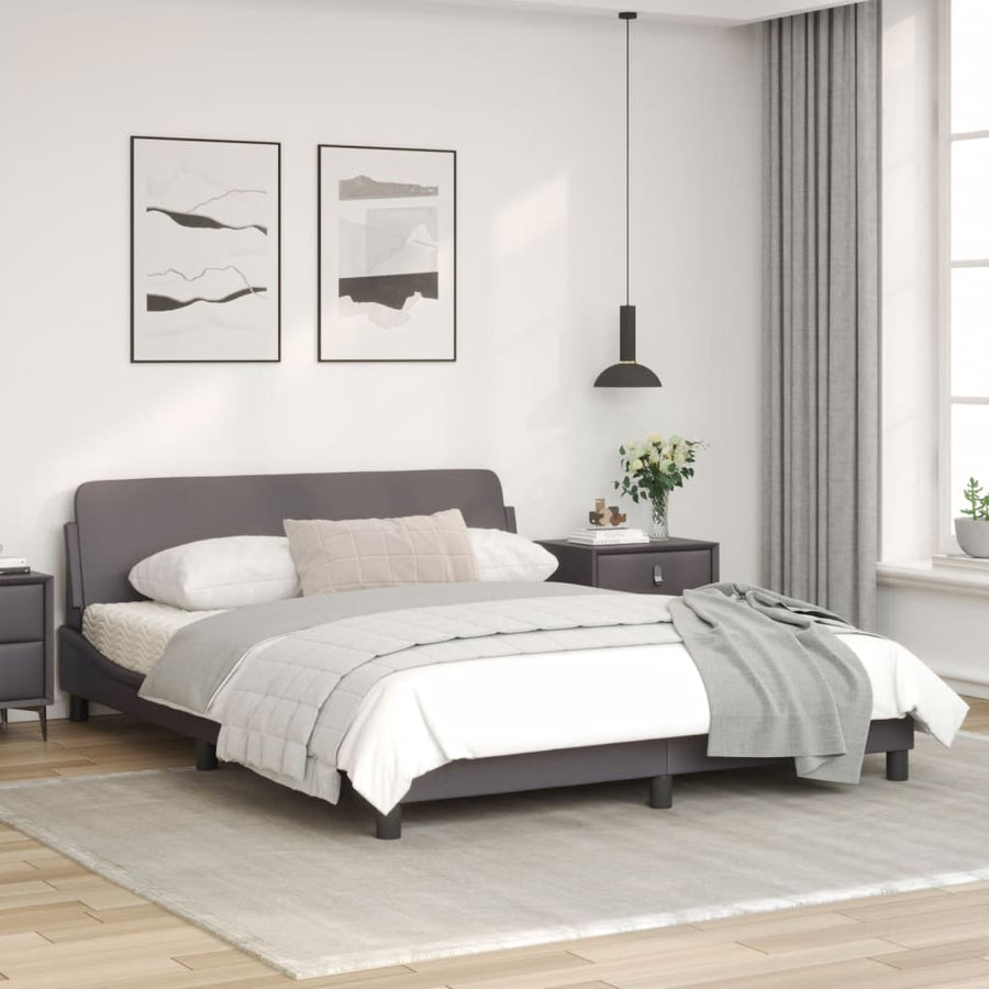 Bedframe Met Hoofdbord Kunstleer Grijs 160X200 Cm
