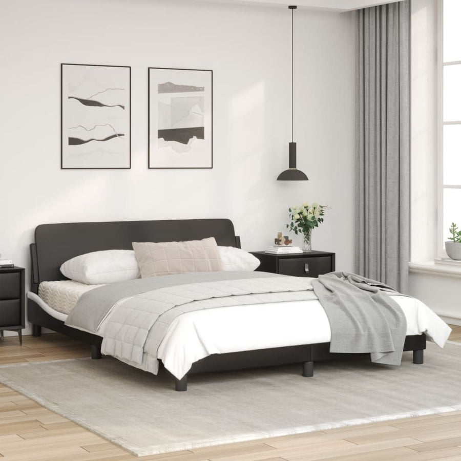 Bedframe Met Hoofdbord Kunstleer Zwart En Wit 160X200 Cm