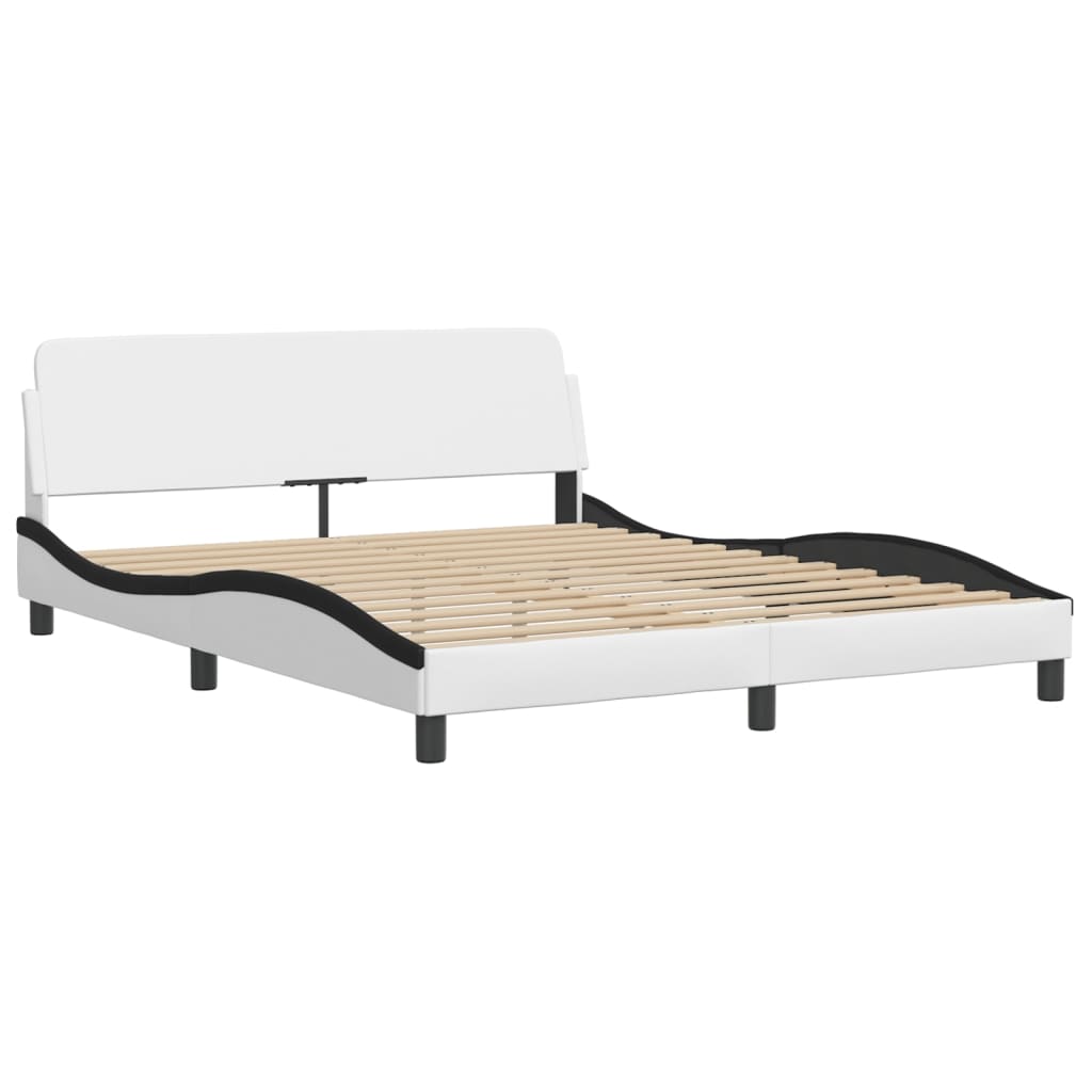 Bedframe Met Hoofdbord Kunstleer Zwart En Wit 160X200 Cm