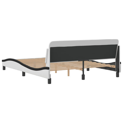 Bedframe Met Hoofdbord Kunstleer Zwart En Wit 160X200 Cm