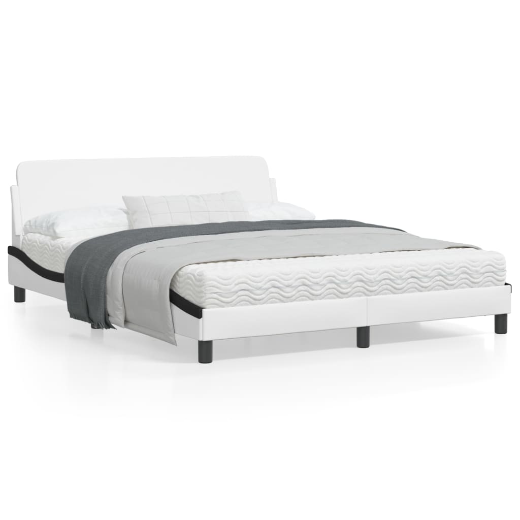 Bedframe Met Hoofdbord Kunstleer Zwart En Wit 160X200 Cm
