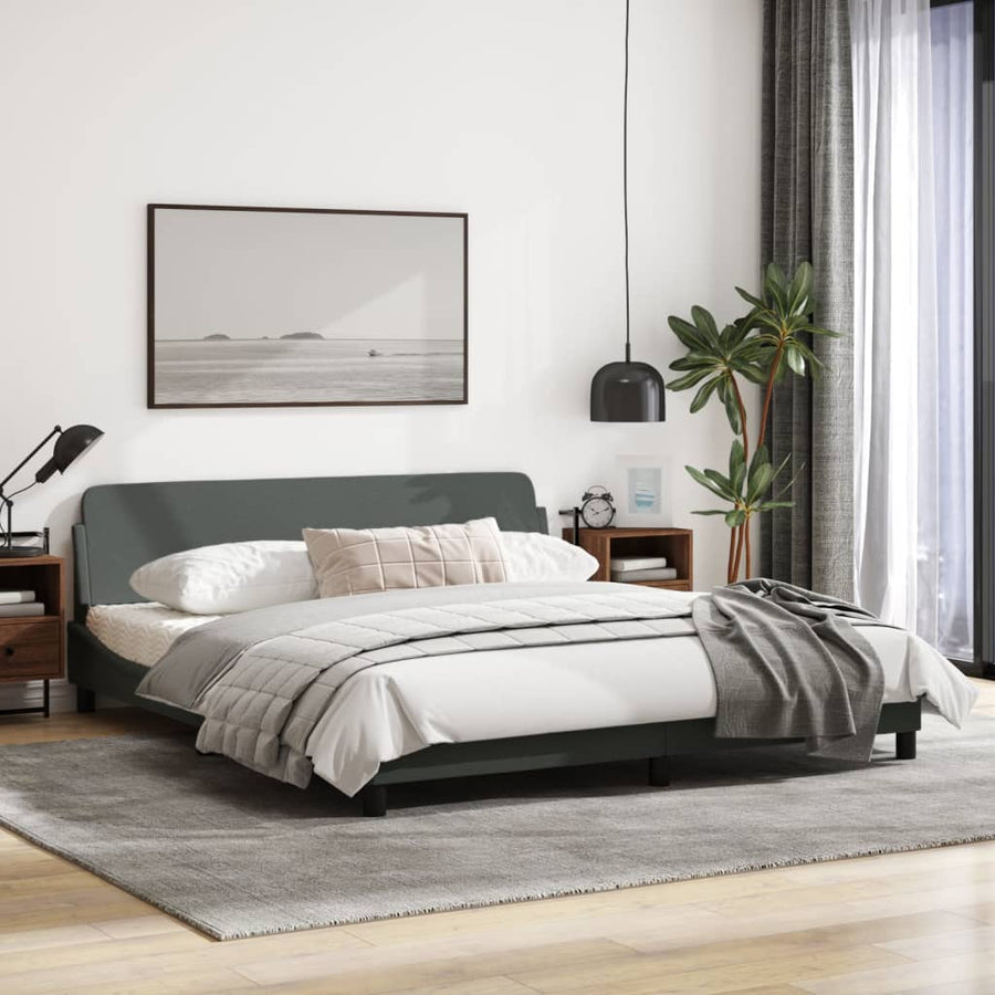 Bedframe Met Hoofdbord Stof Donkergrijs 180X200 Cm
