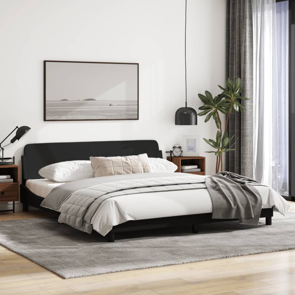 Bedframe Met Hoofdbord Stof Zwart 180X200 Cm