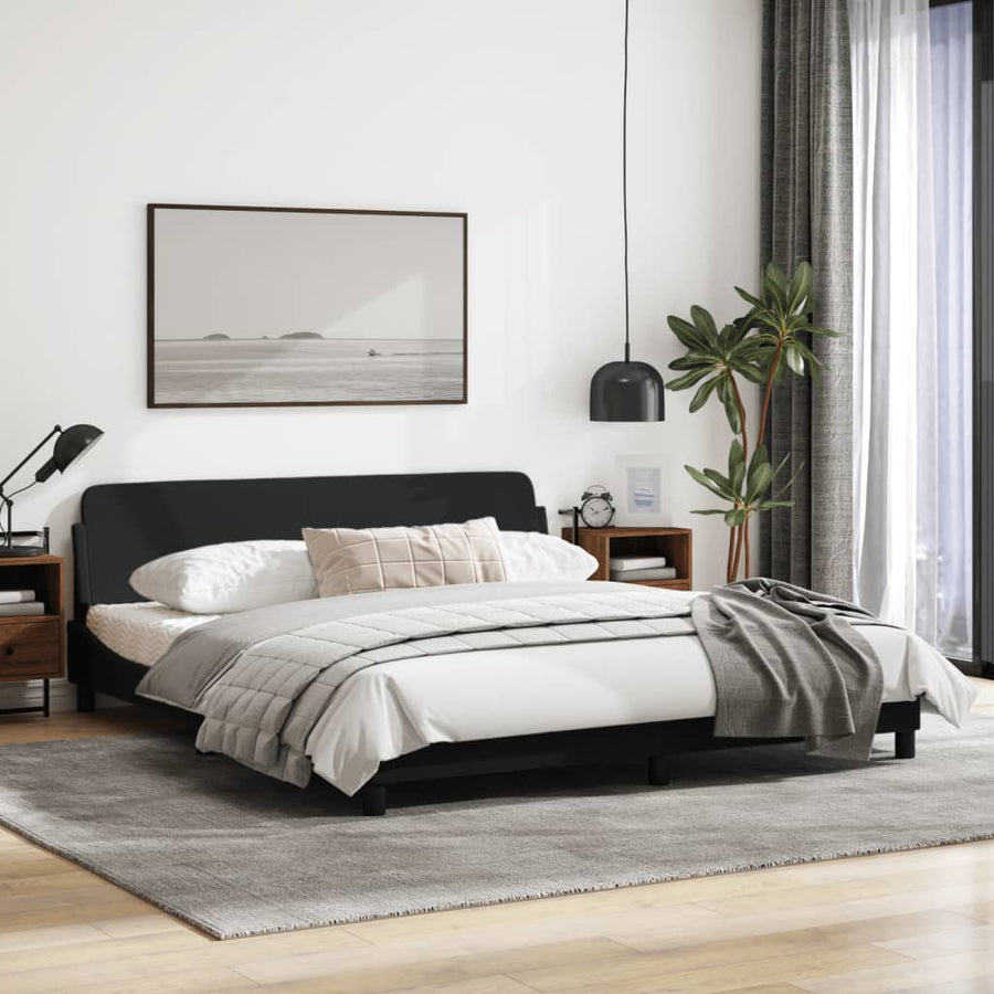 Bedframe Met Hoofdbord Stof Zwart 180X200 Cm