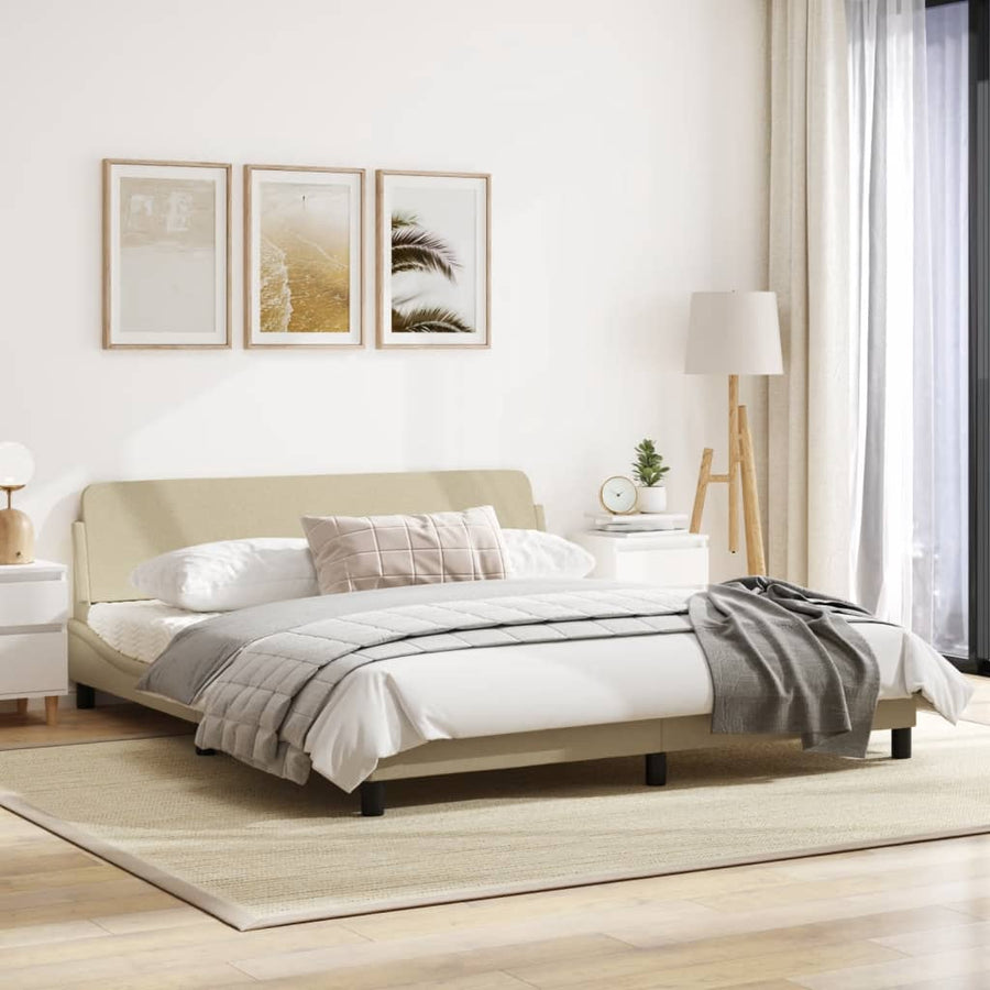 Bedframe Met Hoofdbord Stof Crèmekleurig 180X200 Cm