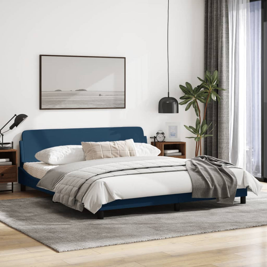 Bedframe Met Hoofdbord Stof Blauw 180X200 Cm