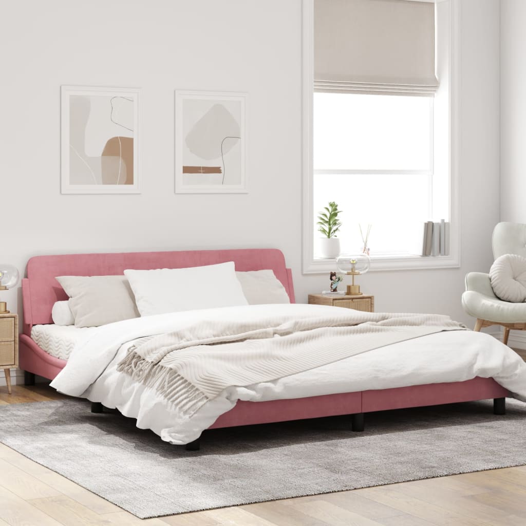Bedframe Met Hoofdeinde Fluweel Roze 180X200 Cm