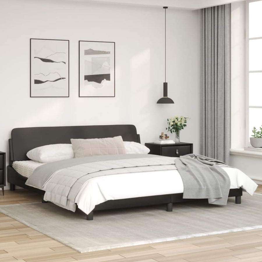 Bedframe Met Hoofdbord Kunstleer Zwart 180X200 Cm