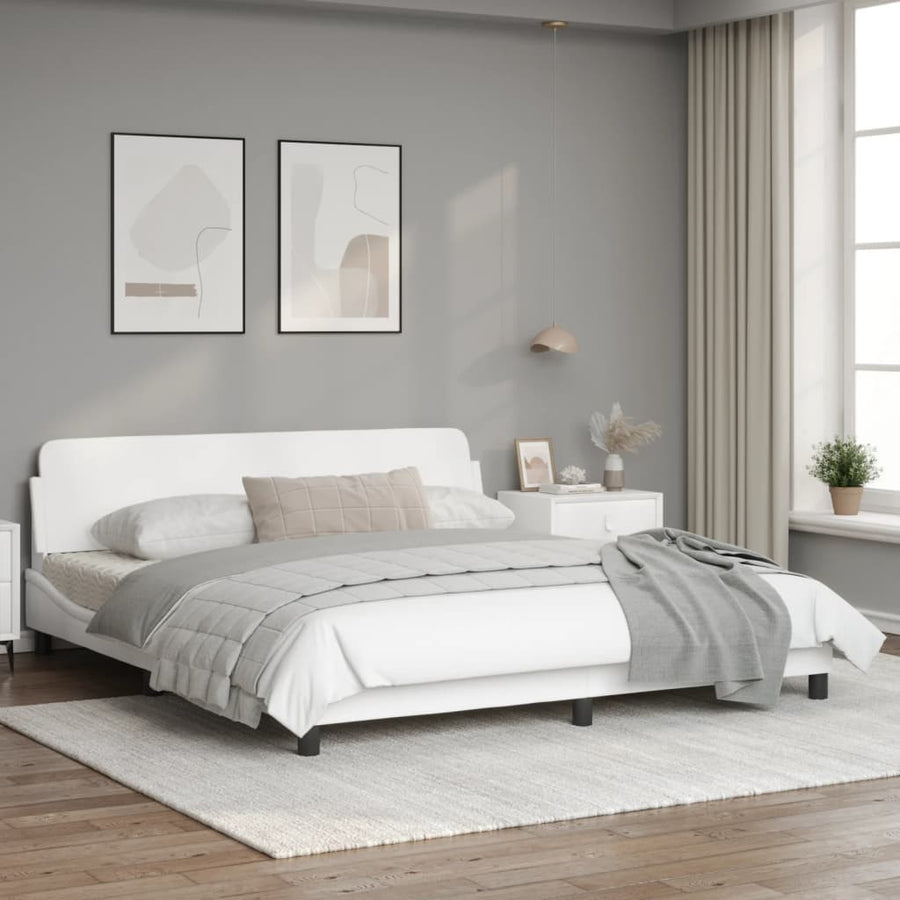 Bedframe Met Hoofdbord Kunstleer Wit 180X200 Cm