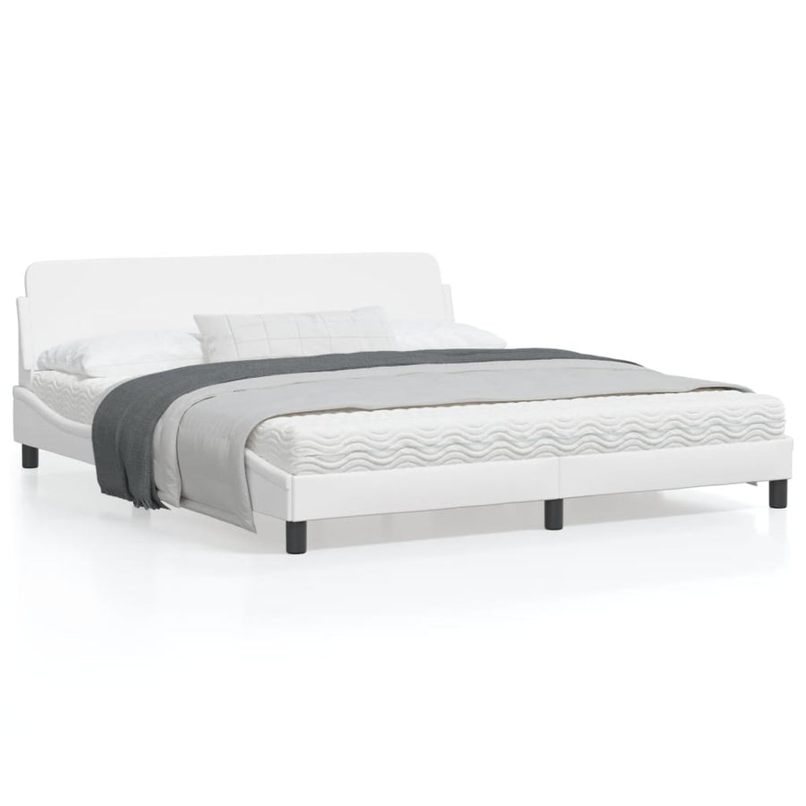 Bedframe Met Hoofdbord Kunstleer Wit 180X200 Cm