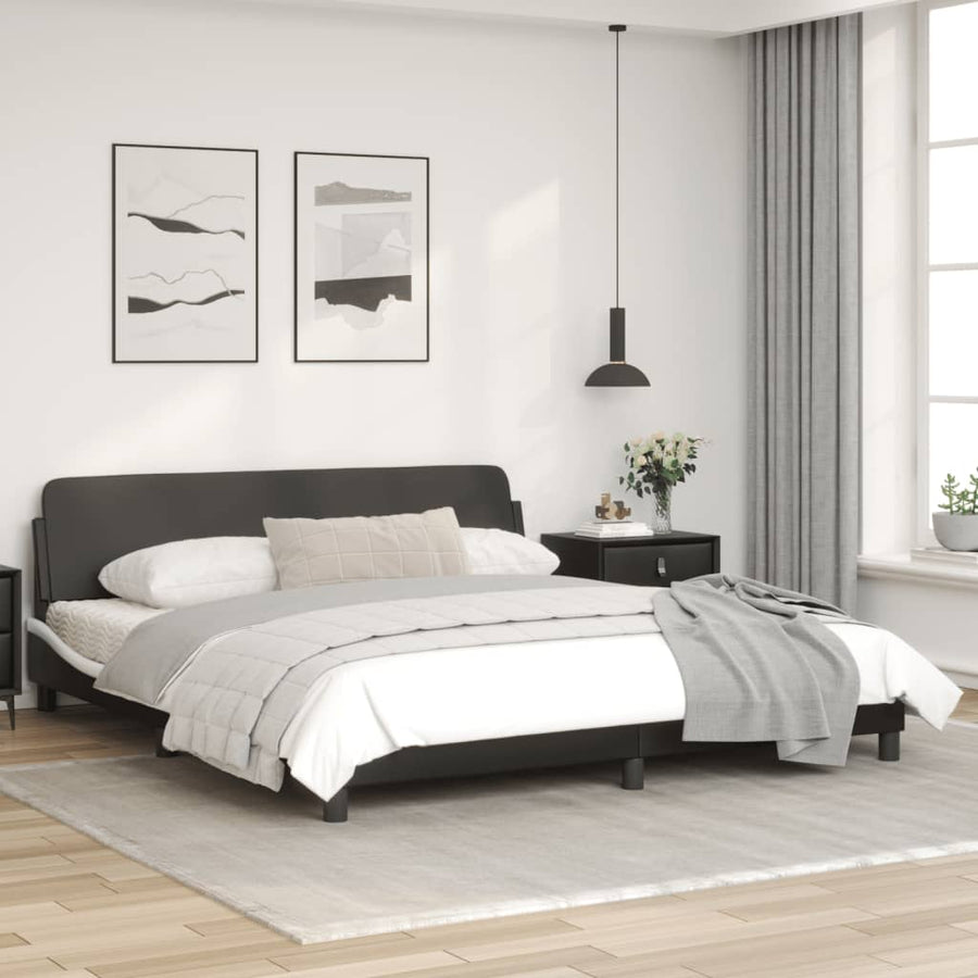 Bedframe Met Hoofdbord Kunstleer Zwart En Wit 180X200 Cm