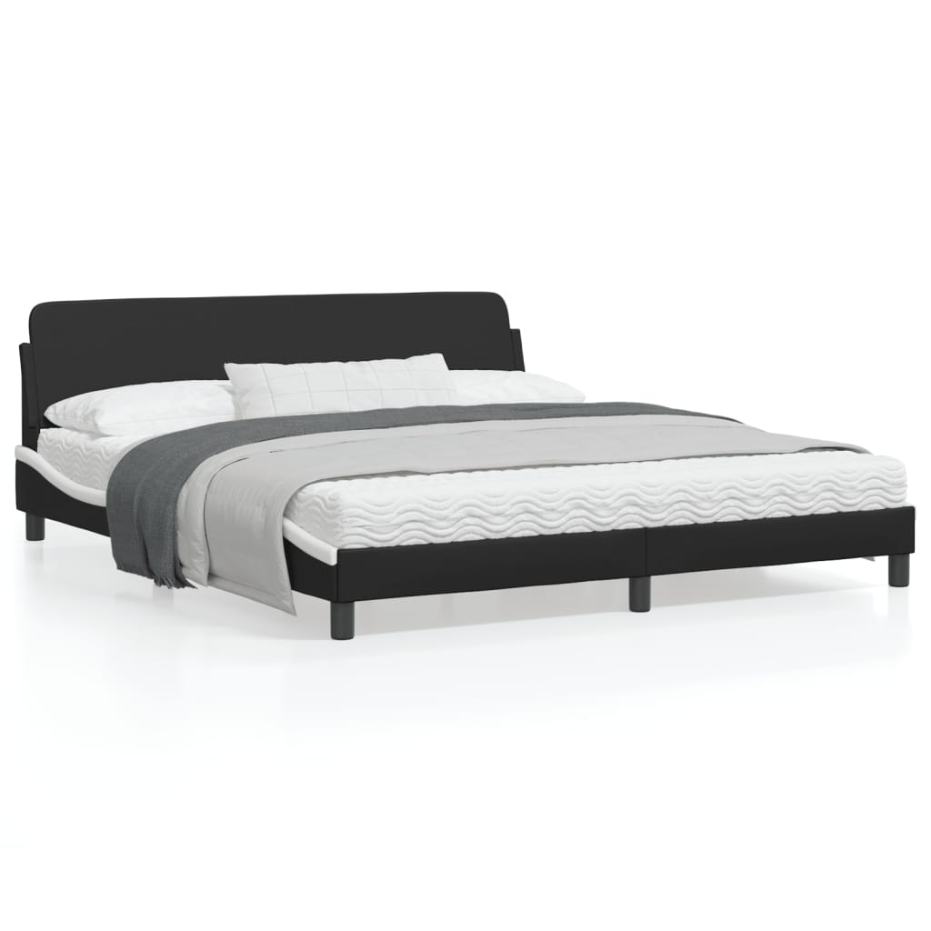 Bedframe Met Hoofdbord Kunstleer Zwart En Wit 180X200 Cm