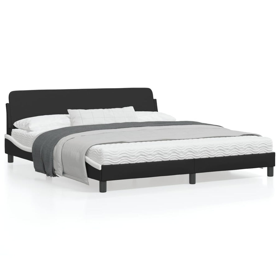 Bedframe Met Hoofdbord Kunstleer Zwart En Wit 180X200 Cm