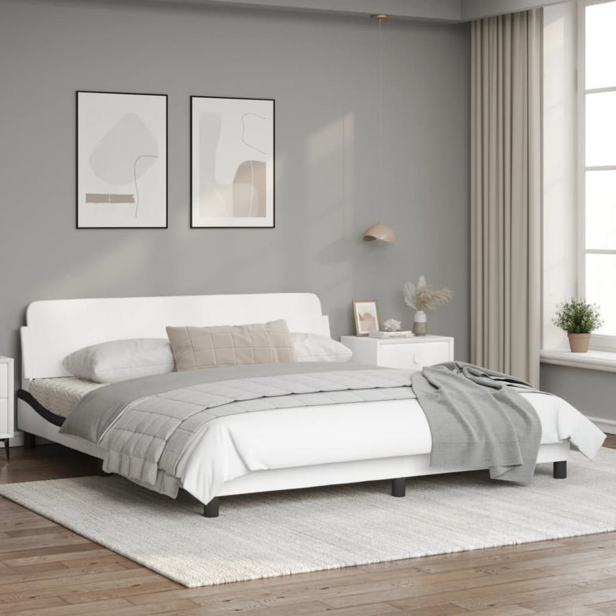 Bedframe Met Hoofdbord Kunstleer Wit En Zwart 180X200 Cm