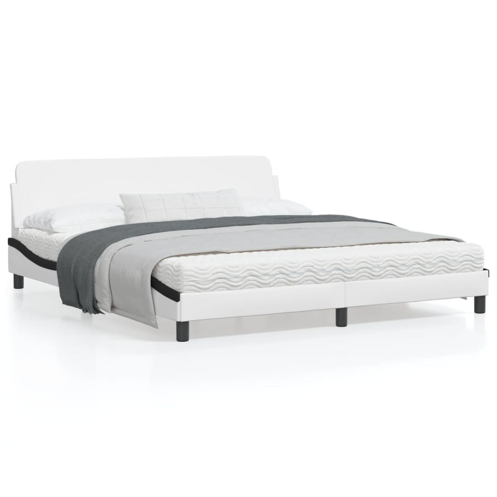 Bedframe Met Hoofdbord Kunstleer Wit En Zwart 180X200 Cm