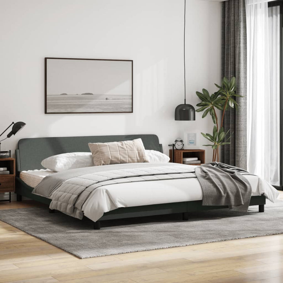 Bedframe Met Hoofdbord Stof Donkergrijs 200X200 Cm
