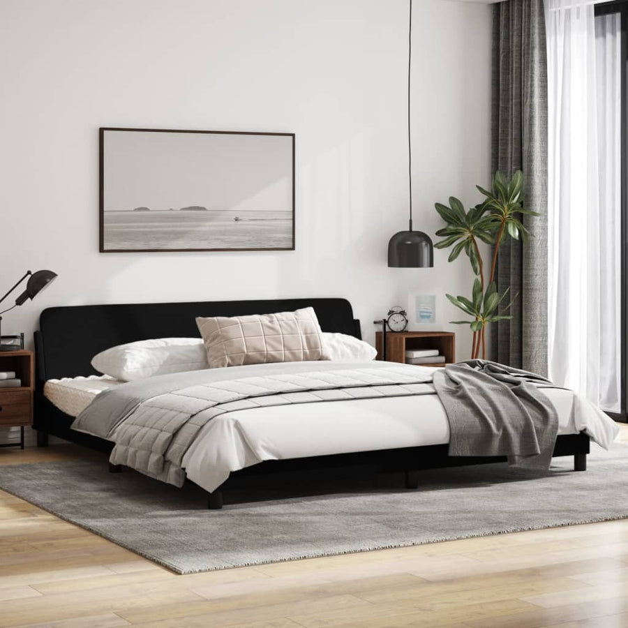 Bedframe Met Hoofdbord Stof Zwart 200X200 Cm