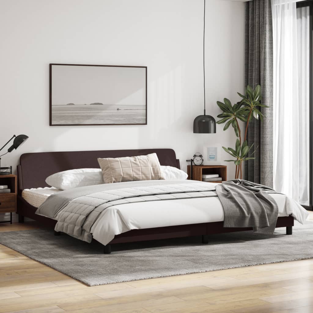 Bedframe Met Hoofdbord Stof Donkerbruin 200X200 Cm