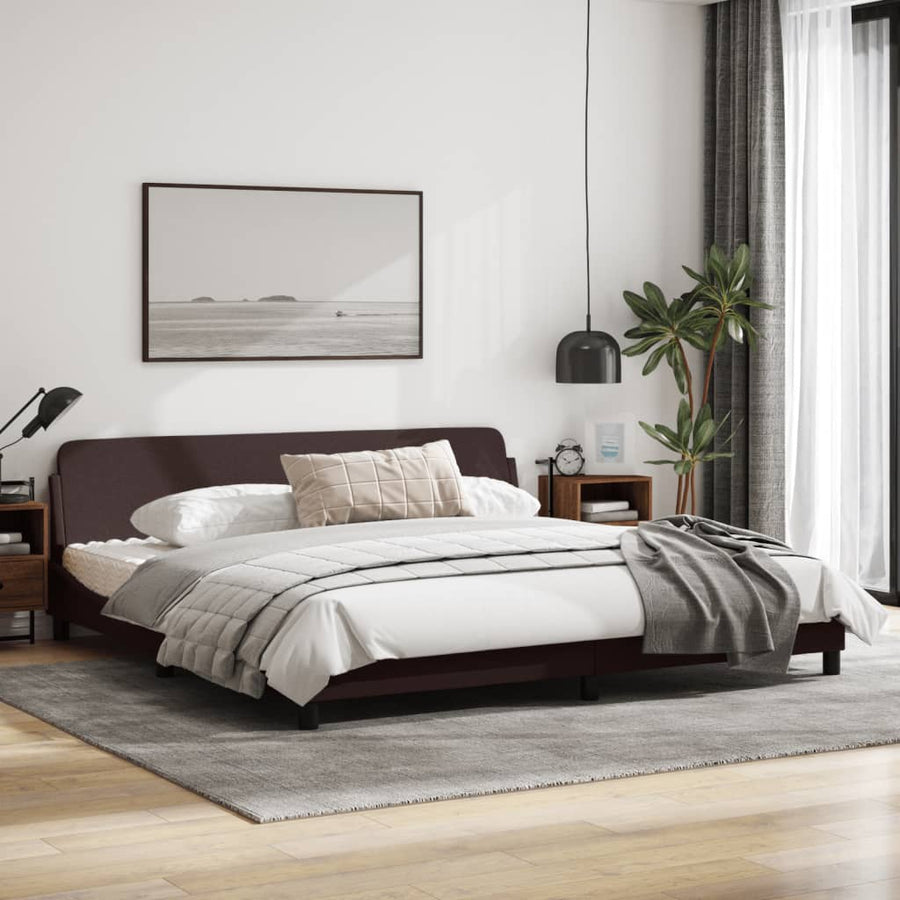 Bedframe Met Hoofdbord Stof Donkerbruin 200X200 Cm