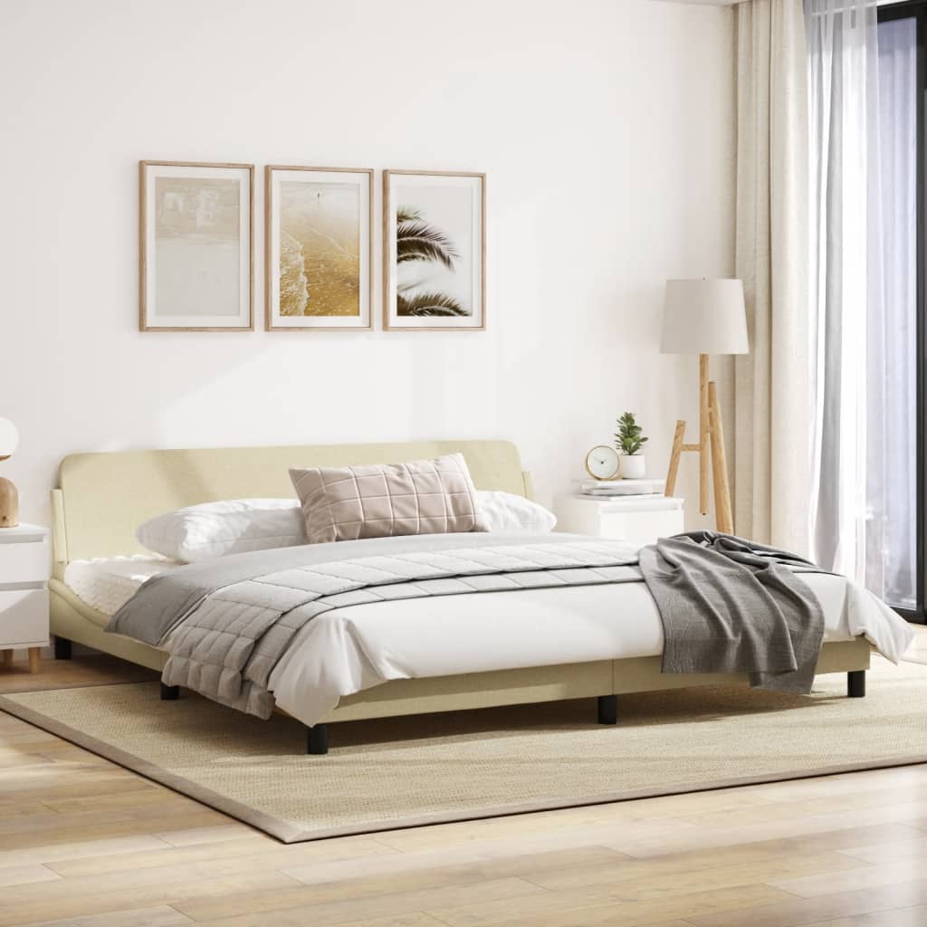 Bedframe Met Hoofdbord Stof Crèmekleurig 200X200 Cm