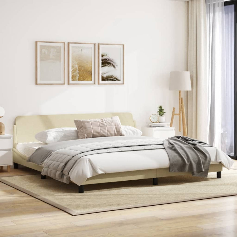 Bedframe Met Hoofdbord Stof Crèmekleurig 200X200 Cm