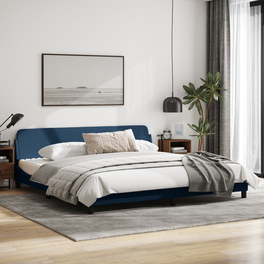 Bedframe Met Hoofdbord Stof Blauw 200X200 Cm