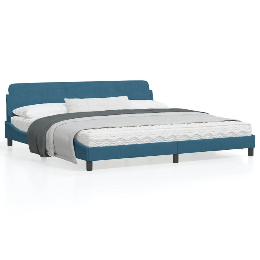 Bedframe Met Hoofdeinde Fluweel Blauw 200X200 Cm
