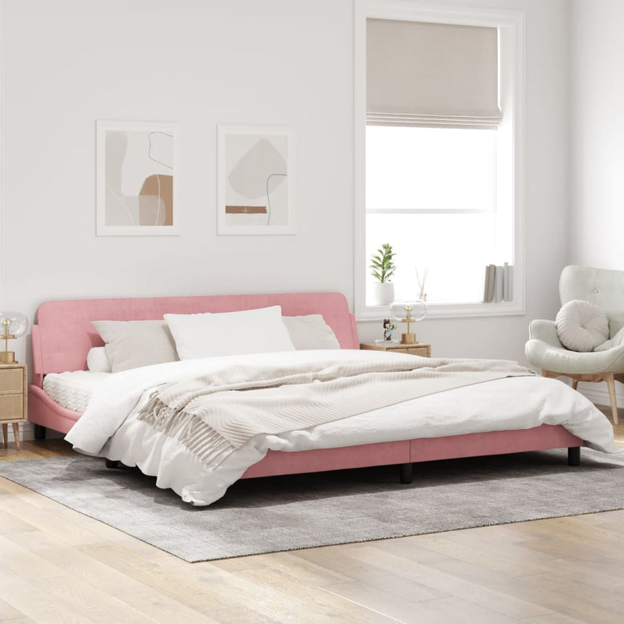 Bedframe Met Hoofdeinde Fluweel Roze 200X200 Cm