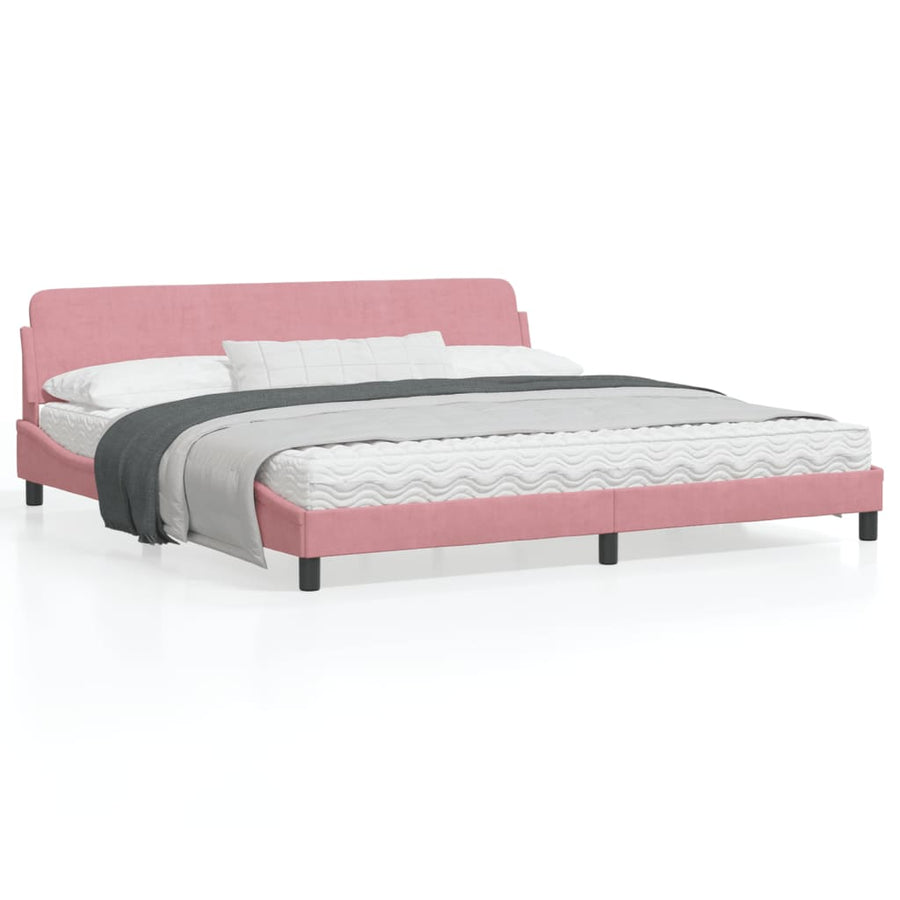 Bedframe Met Hoofdeinde Fluweel Roze 200X200 Cm