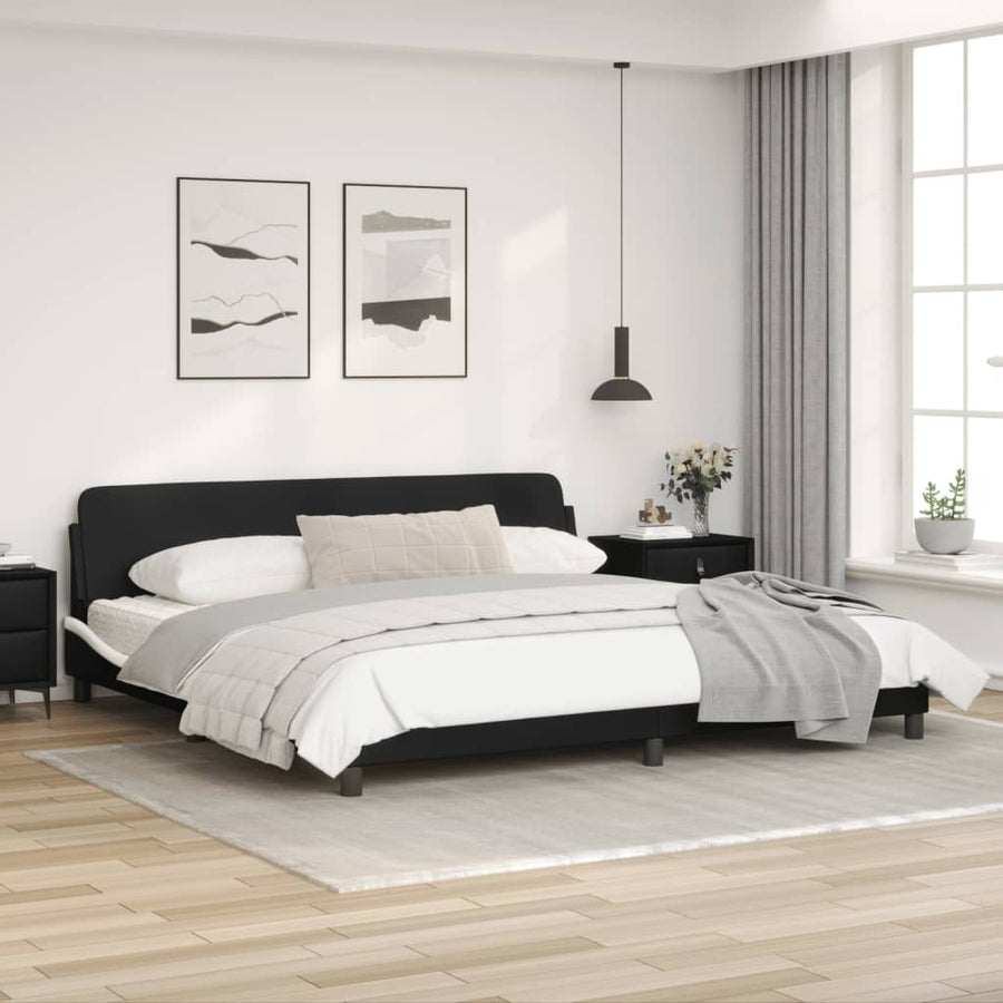 Bedframe Met Hoofdbord Kunstleer Zwart En Wit 200X200 Cm