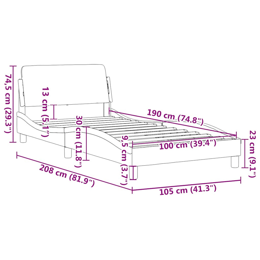 Bedframe "Dover" stof lichtgrijs 100x190 cm