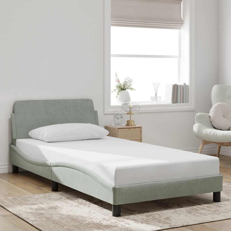 Bedframe "Dover" fluweel lichtgrijs 100x190 cm
