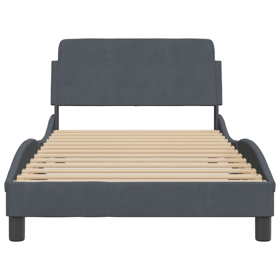 Bedframe "Dover" fluweel donkergrijs 100x190 cm