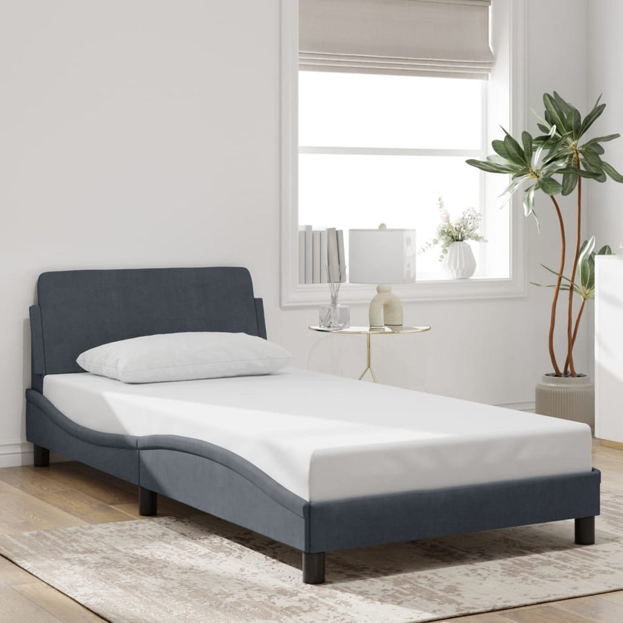Bedframe "Dover" fluweel donkergrijs 100x190 cm