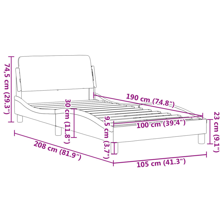 Bedframe "Dover" kunstleer wit 100x190 cm