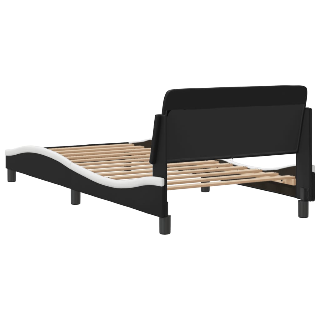 Bedframe "Dover" kunstleer zwart en wit 100x190 cm