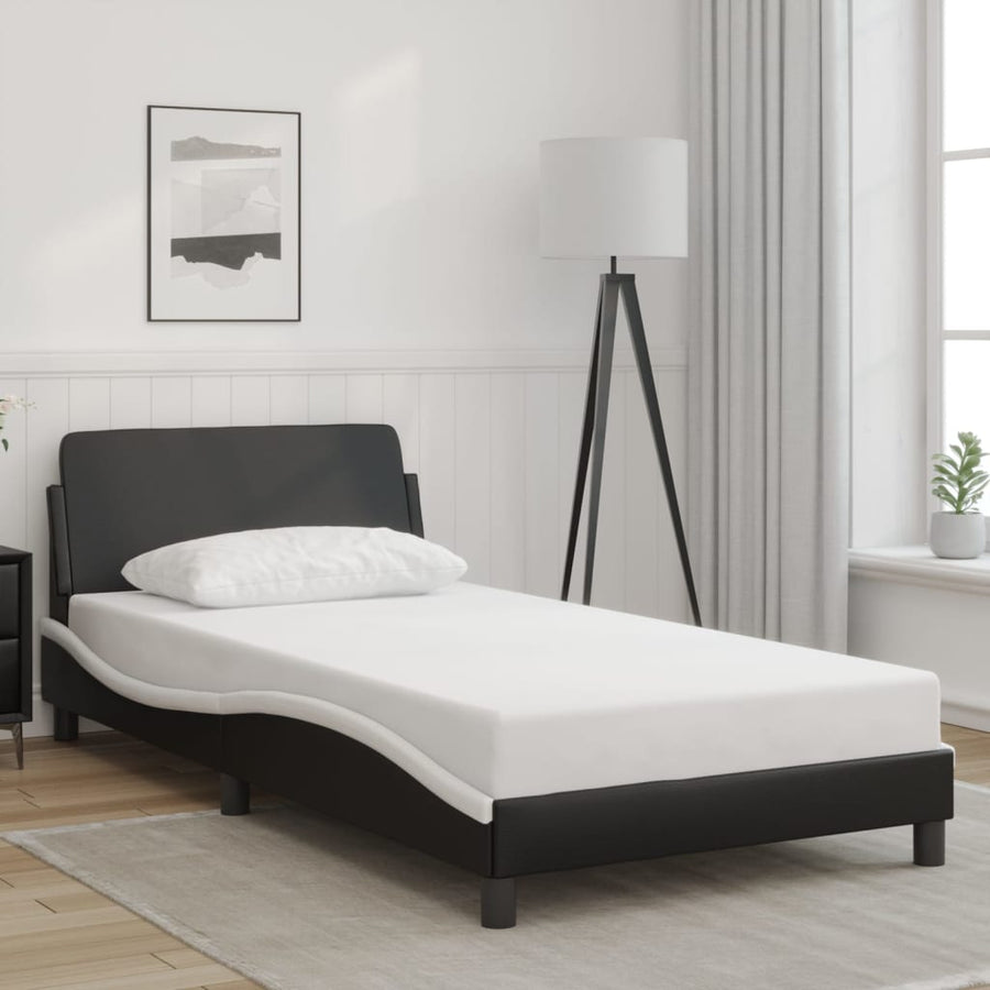 Bedframe "Dover" kunstleer zwart en wit 100x190 cm