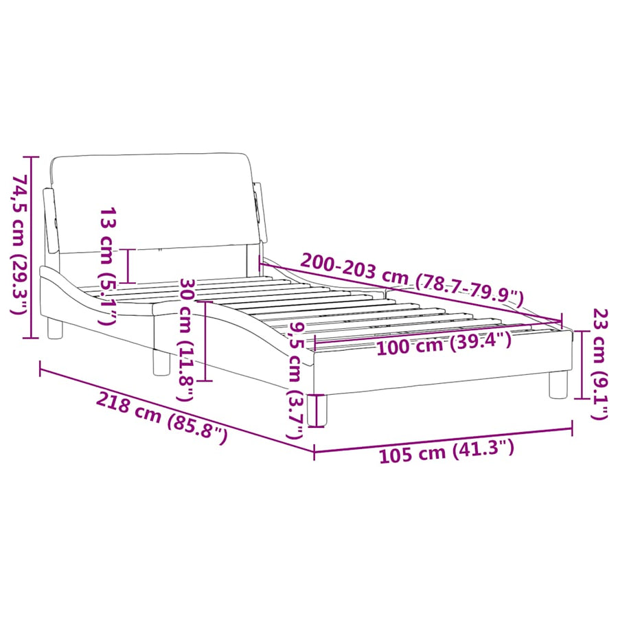 Bedframe "Dover" fluweel lichtgrijs 100x203 cm