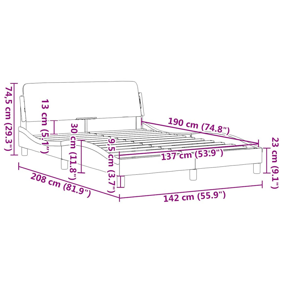 Bedframe "Dover" stof donkergrijs 137x190 cm
