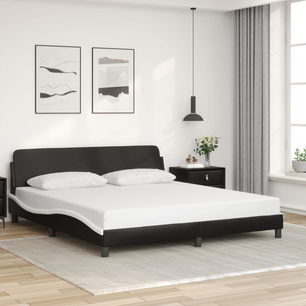 Bedframe "Dover" kunstleer zwart en wit 183x213 cm