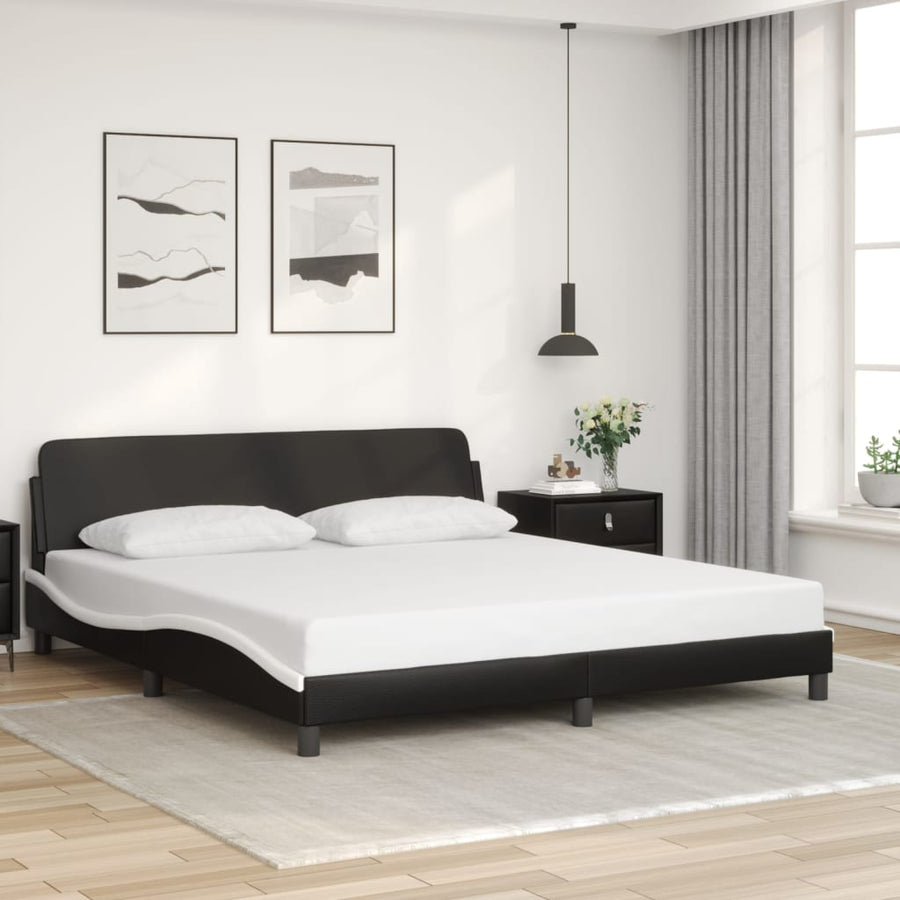 Bedframe "Dover" kunstleer zwart en wit 183x213 cm