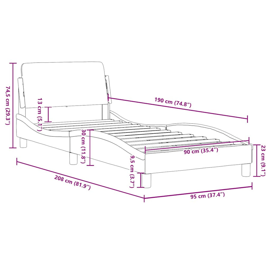 Bedframe Dover lichtgrijs 90x190 cm stof