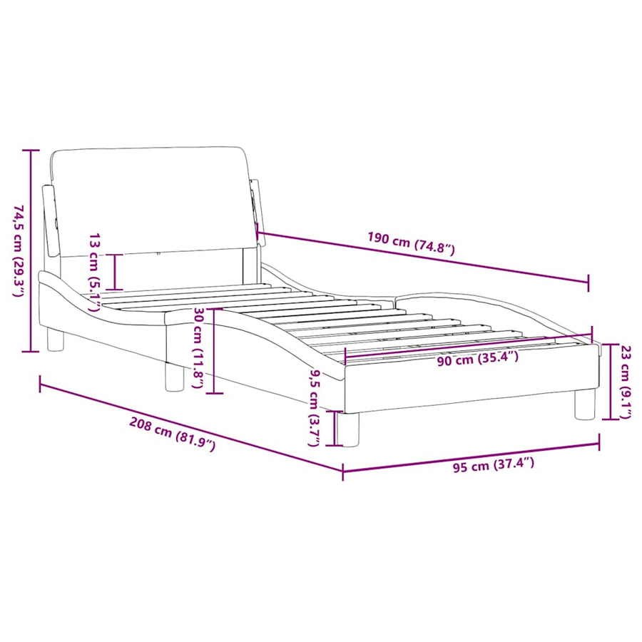 Bedframe Dover zwart en wit 90x190 cm kunstleer