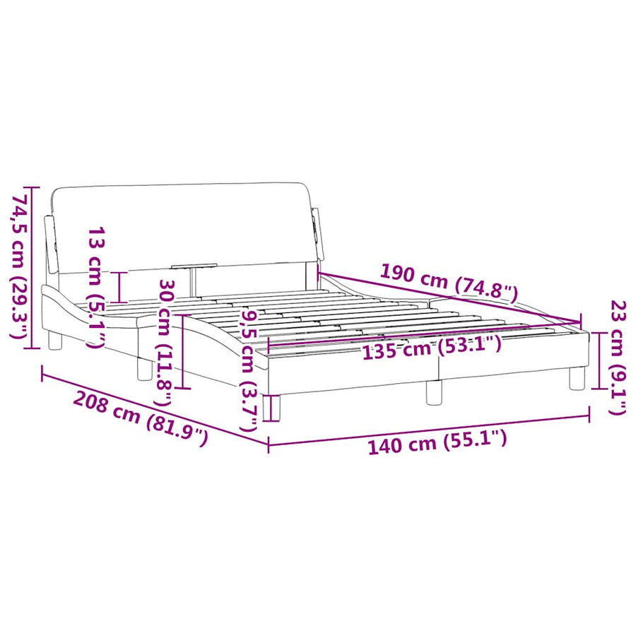 Bedframe Dover lichtgrijs 135x190 cm stof