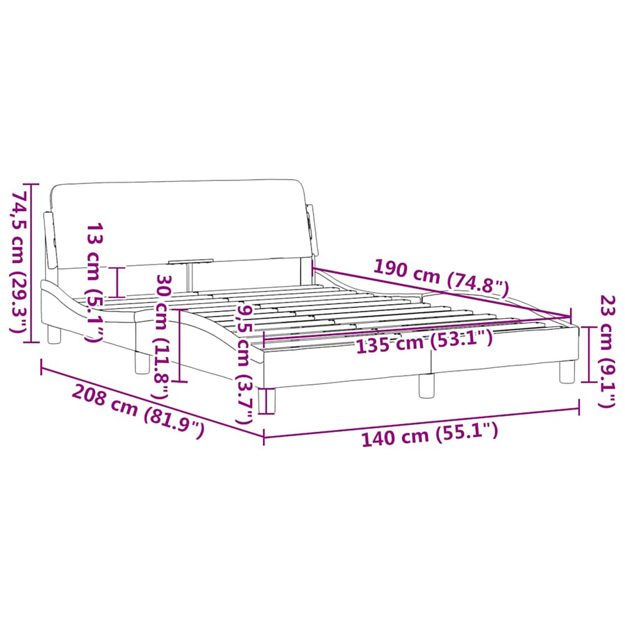 Bedframe Dover lichtgrijs 135x190 cm fluweel