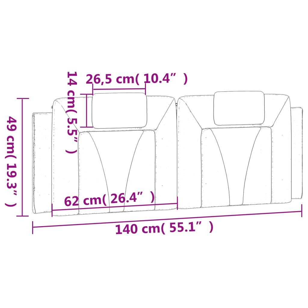Hoofdbordkussen 140 cm kunstleer wit en zwart