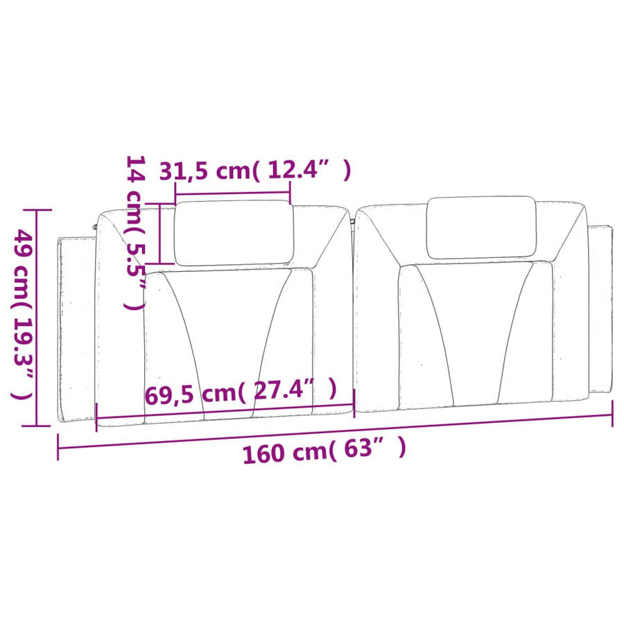 Hoofdbordkussen 160 cm kunstleer wit en zwart