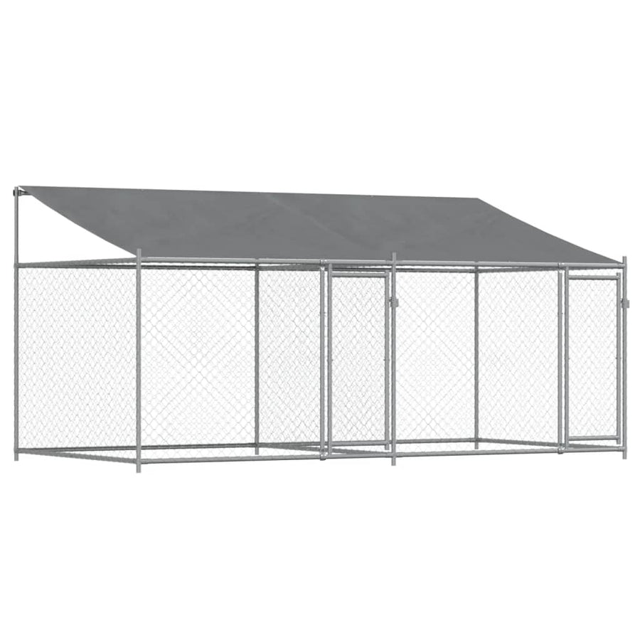 Hondenhok Met Dak En Deuren Gegalvaniseerd Staal Grijs 4 x 2 x 2 m 2 deuren