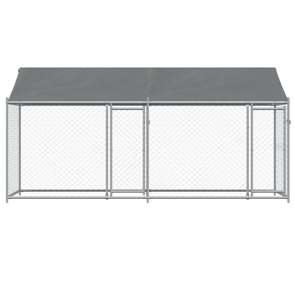 Hondenhok Met Dak En Deuren Gegalvaniseerd Staal Grijs 4 x 2 x 2 m 2 deuren